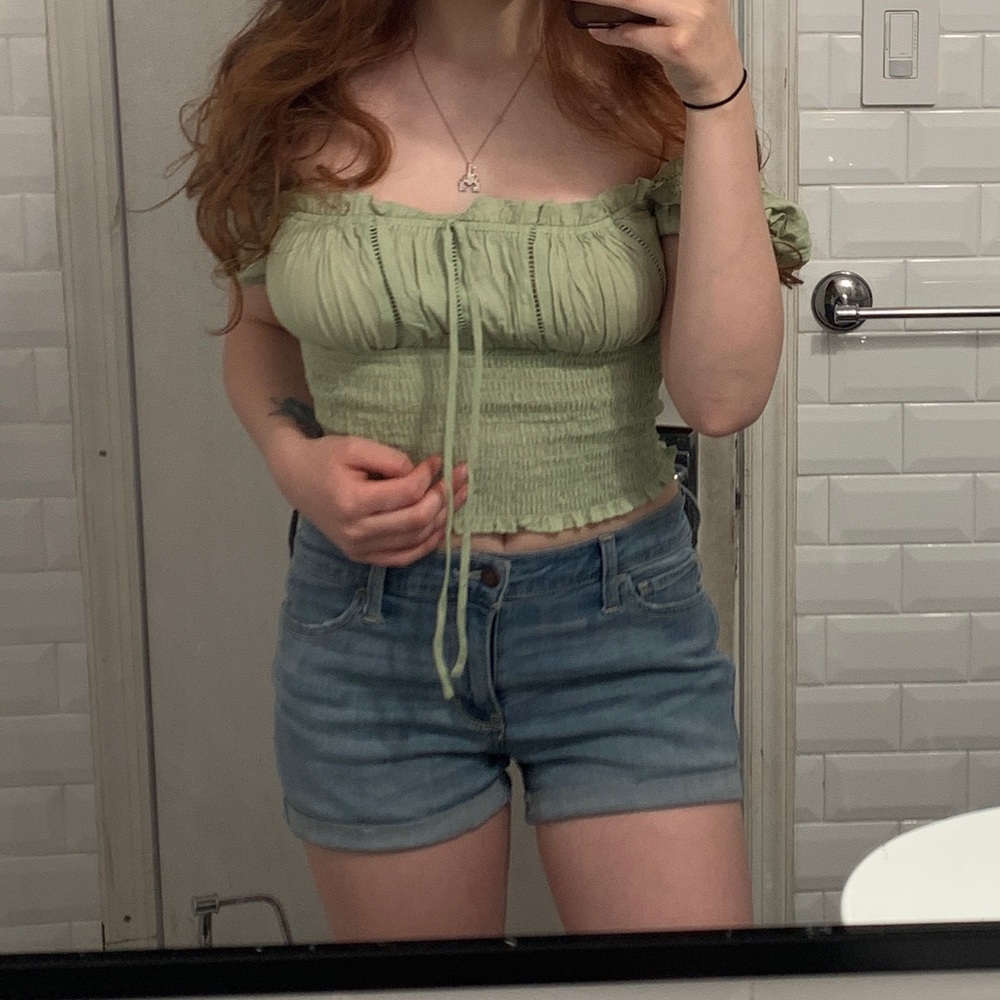 Green off shoulder top